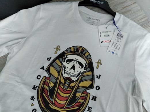 Футболка чоловіча Jack & Jones біла принт з черепом S